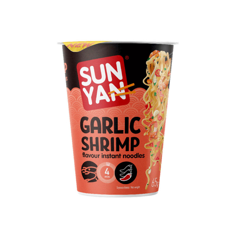 Greitai paruošiami makaronai''Sun Yan'' česnakinių krevečių skonio,65g