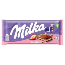 Pieninis šokoladas Milka  iš Alpių pieno su braškių skonio įdaru 100g
