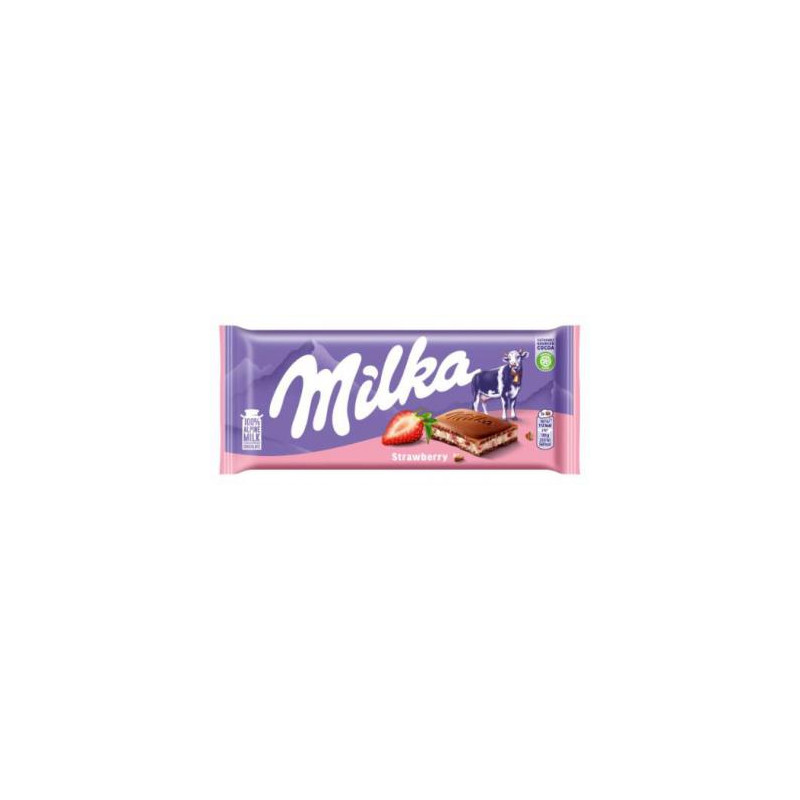 Pieninis šokoladas Milka  iš Alpių pieno su braškių skonio įdaru 100g