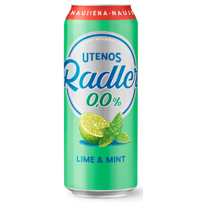 Gazuotas nealkoholinis alaus kokteilis  Radler žaliųjų citrinų ir mėtų skonio 0,5L depoz