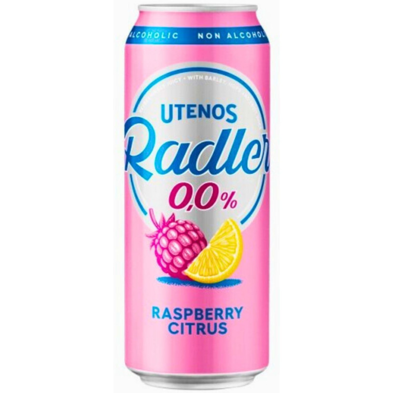 Gazuotas nealkoholinis alaus kokteilis  Radler  aviečių ir citrinų skonio 500ml