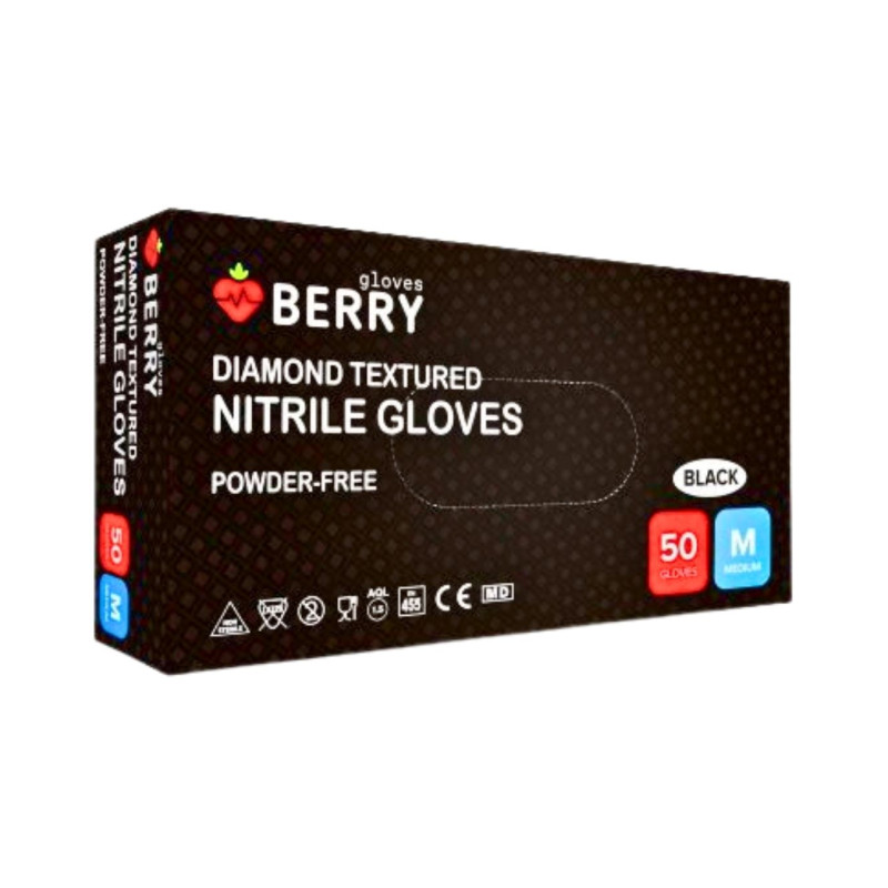 Nitrilinės pirštinės BERRY Daimond  M, juodos 50vnt