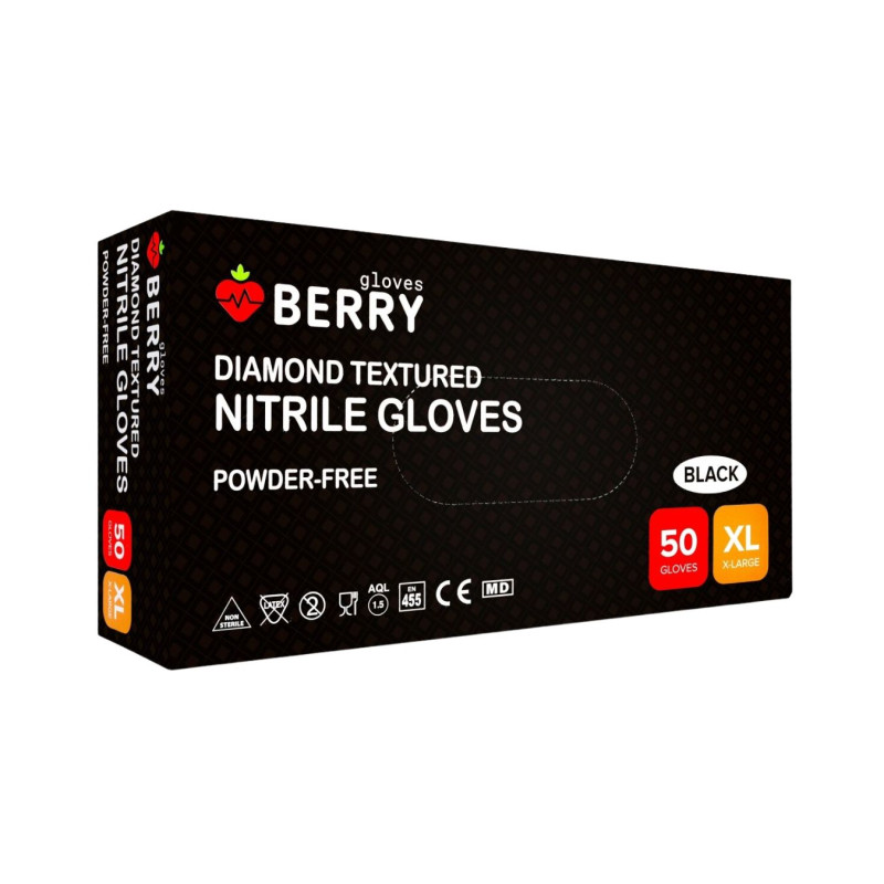 Nitrilinės pirštinės BERRY Daimond  XL, juodos 50vnt