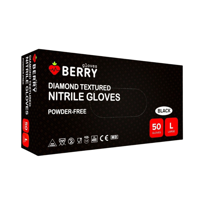 Nitrilinės pirštinės BERRY Daimond  L, juodos 50vnt
