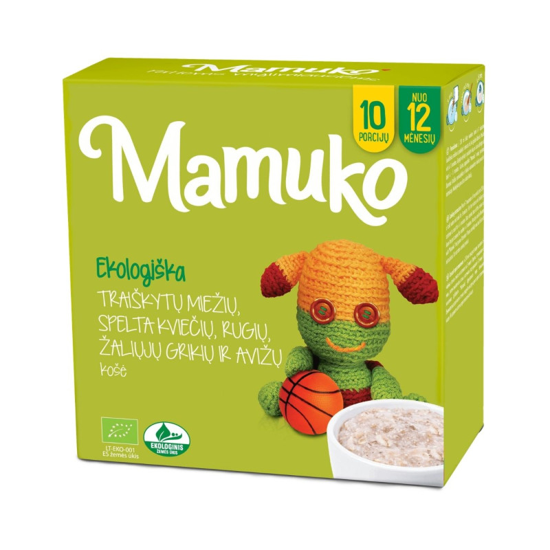 Ekologiška Mamuko  miežių,spelta kviečių,rugių,žaliųjų grikių ir avižų košė nuo12mėn. 240g