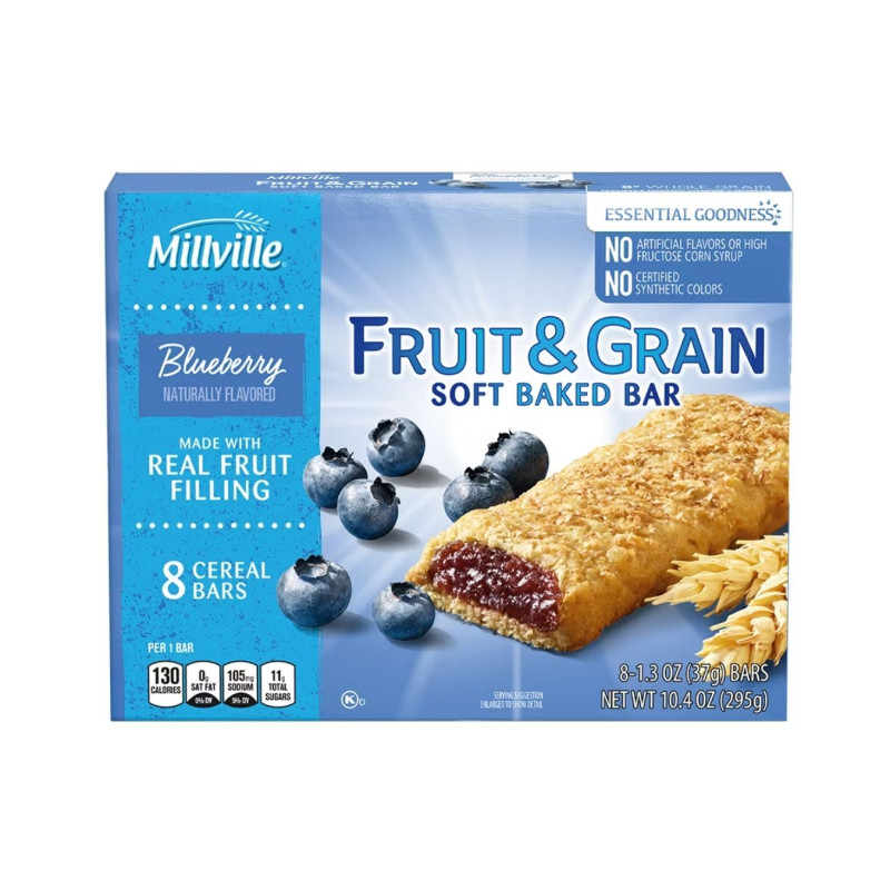 Sausainiai  Millville Fruit & Grain  su mėlynių įdaru, 296g