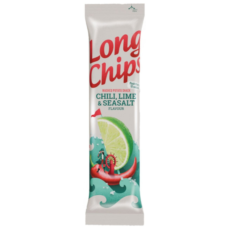 Bulvių tyrės užkandis  Long chips  75g čili,laimo ir jūros druskos skonio