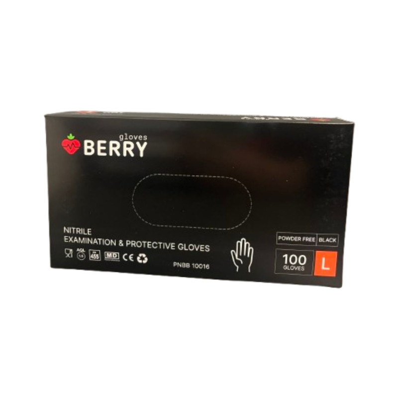Nitrilinės pirštinės L BERRY juodos 100vnt