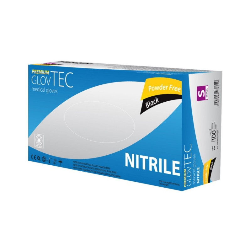 Vienkartinės nitrilinės pirštinės GlovTec juodos S 100vnt