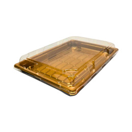 Plastikinis padėklas su dangčiu 1vnt užkandžiams  26 x 18,5 x 4,5 cm