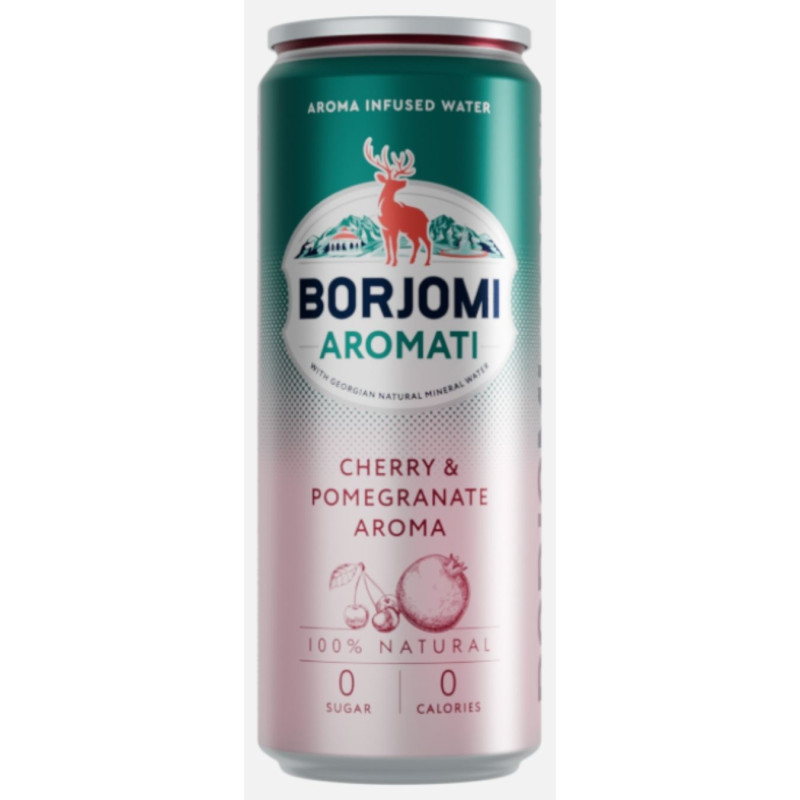 Natūralus mineralinis vanduo Borjomi Aromati vyšnių ir granatų skonio,330ml