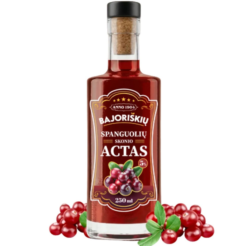 Spanguolių skonio spirito actas Bajoriškių 5%, 250ml