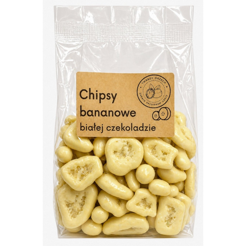 Bananų traškučiai baltajame šokolade, 200g