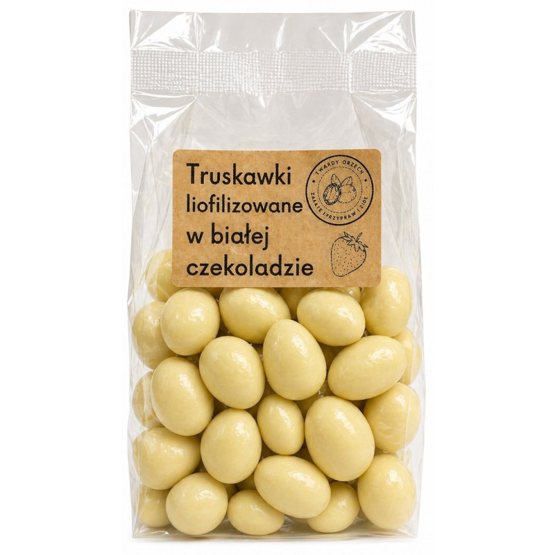 Liofilizuotos braškės baltajame šokolade, 200g