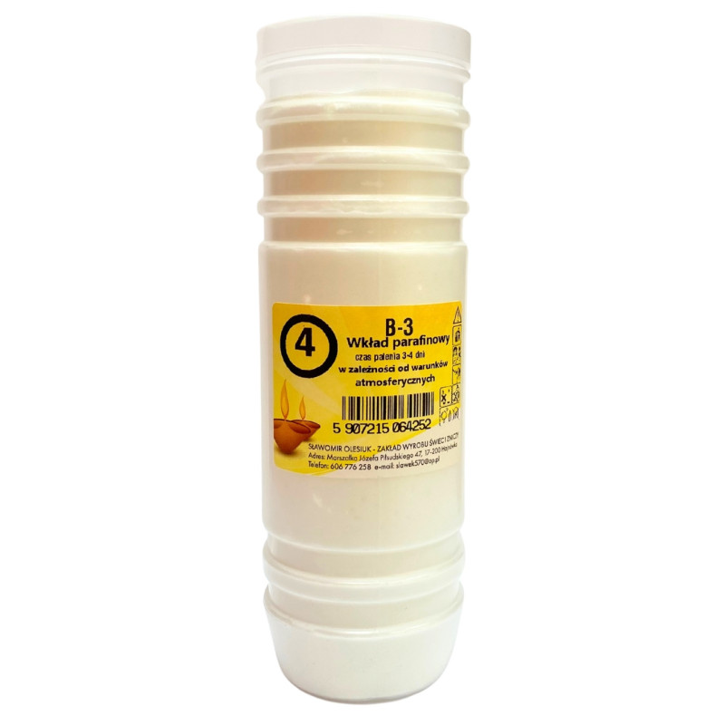 Žvakės įdėklas B - 3   Esant palankioms oro sąlygoms dega iki 72h