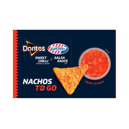 Aitriųjų paprikų skonio kukurūzų traškučiai DORITOS ir salsa padažo JIMMYs rinkinys 100g+90g
