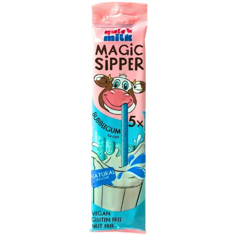Pieno šiaudeliai Quick Milk kramtomosios gumos skonio, 30g