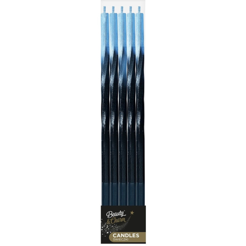 Žvakutės gimtadienio suktos mėlyna/juoda 150mm, 5 vnt