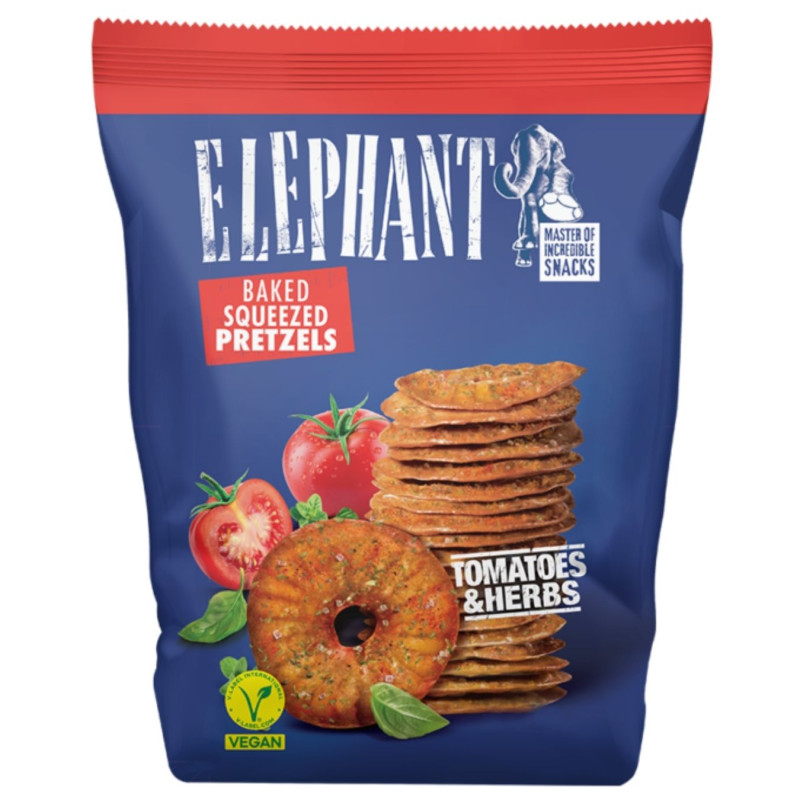 Traškūs krekeriai Elephant su pomidorų ir žolelių prieskoniais, 270 g