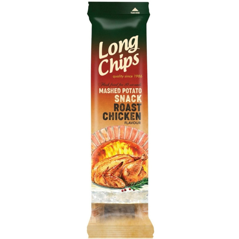 Bulvių tyrės užkandis Long chips keptos vištienos skonio, 75 g