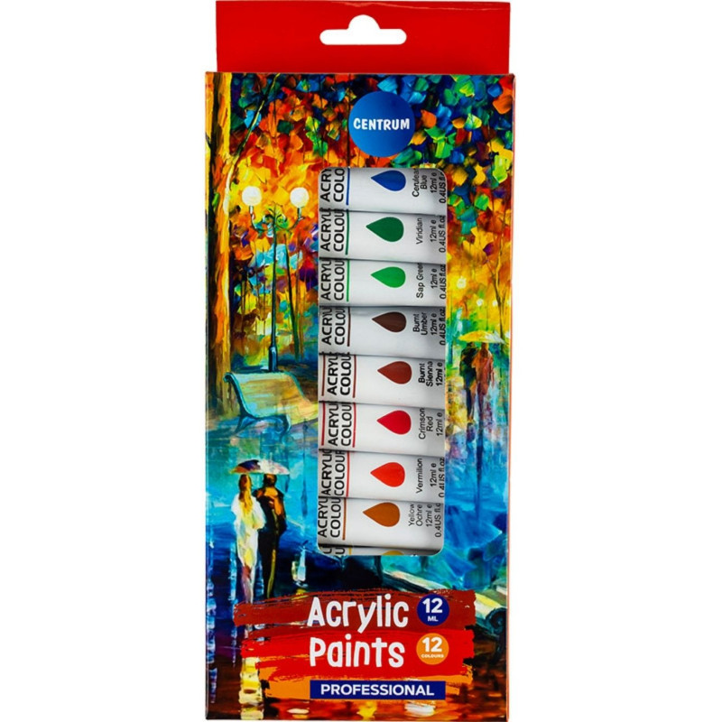 Dažai akriliniai 12 spalvų x 12 ml
