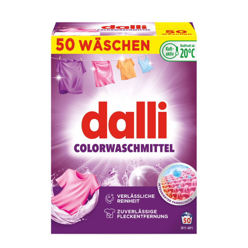 Skalbimo milteliai Dalli spalvotiesms audiniams, 50 skalbimų, 2,5 kg
